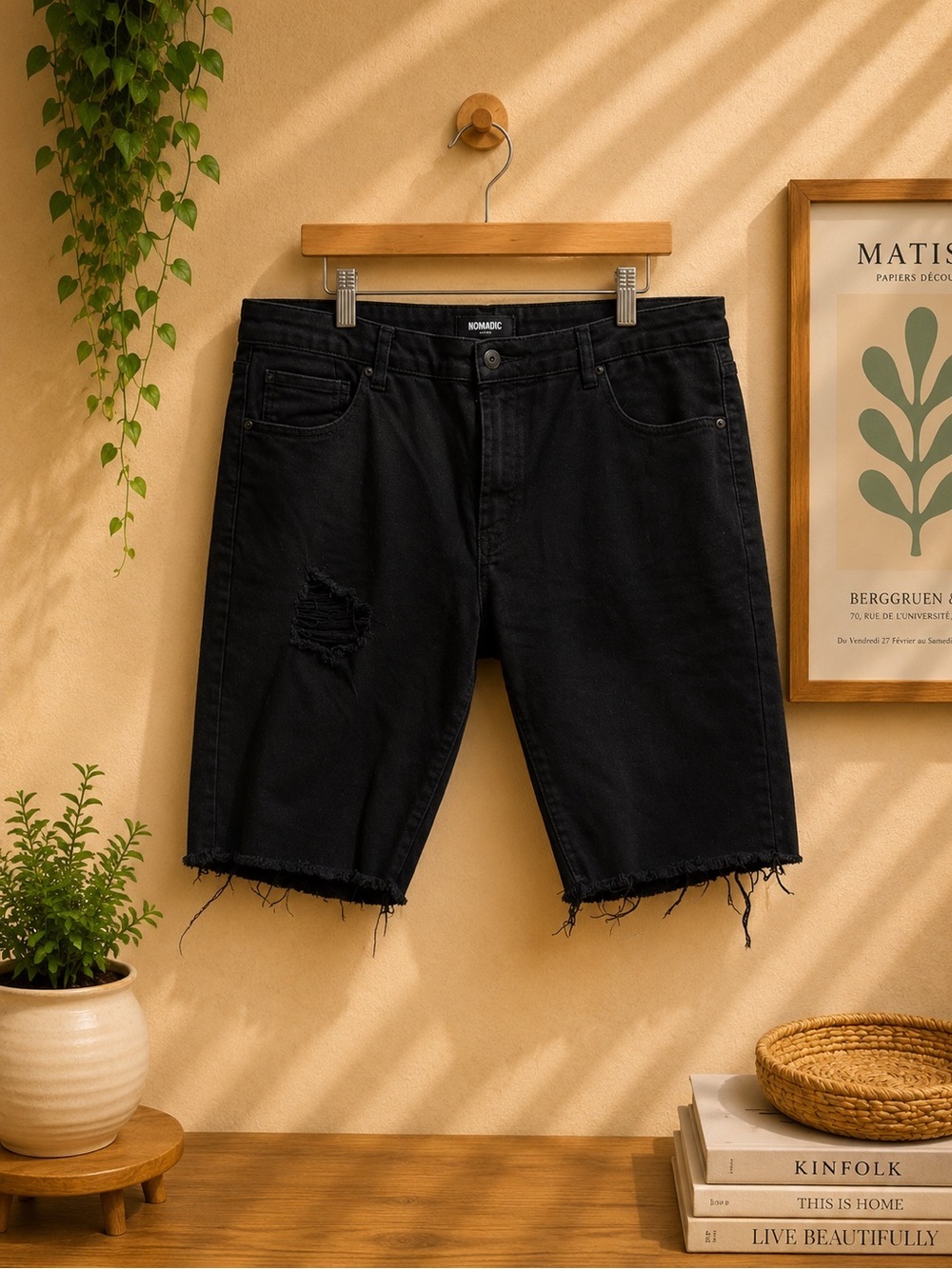 Men’s Nova Men Black Distressed Denim Shorts